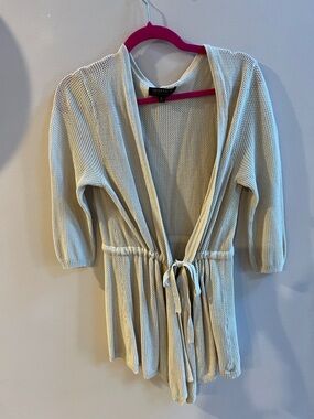 Joseph A Knit Tie-Waist Open Cardigan 3/4 Sleeved in Cream Size Large